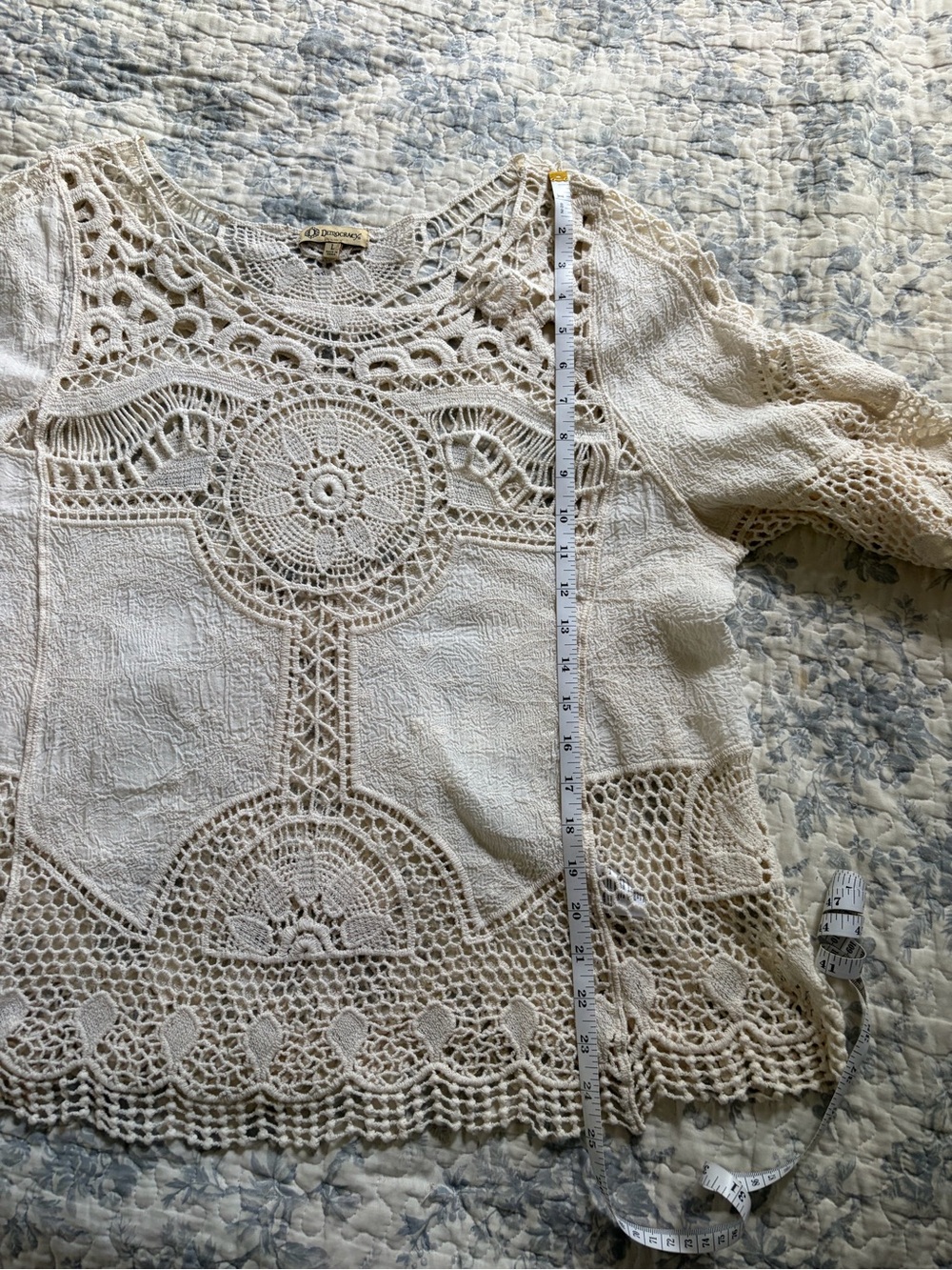 Democracy Cream Crochet Lace Yoke Blouse size large Boho - Picture 6 of 11